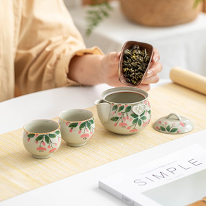 Juego de té floral pintado a mano chino-<span class=keywords><strong>Ash</strong></span> Glazed Ceramic Gongfu Teaware - Product Image 3