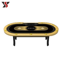 Table de poker ovale personnalisée YS Texas Hold'em 240 cm - Table de poker de qualité casino avec accoudoirs en cuir, plateau à jetons et pieds en H