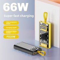 Batterie externe universelle 20000 mAh en polymère de lithium avec support et câble, charge super rapide 22,5 W, transparente en PVC
