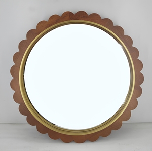 <b>Round</b> Scalloped Wooden Framed <b>Mirror</b> Mid Century Modern Wall Decor Home Use - Product Image 1