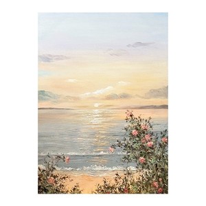 Peinture à l'huile peinte à la main, art mural moderne et minimaliste, rose de plage, décoration sur toile sans cadre pour salon, entrée - Product Image 5