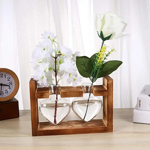 Dropshipping Heart Shape Terrarium with Retro Solid Wooden Stand Hydroponics Desktop Home Garden Plants Glass Bulb for Use - Product Image 3