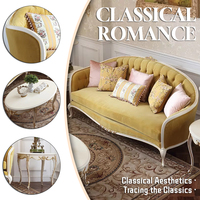 Meubles de luxe de style royal pour le salon, ensemble de canapés en velours, canapé 3 places en bois avec housse en tissu