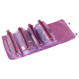 Trousse de maquillage 4 en 1, sac de rangement pour cosmétiques, trousse de toilette, pochette détachable pour soins de la peau, organisateur de voyage violet - Product Image 5