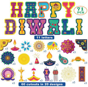 Festival der Lichter Hindu-Thema Happy Diwali Party Farbe bedrucktes Papier Schneiden Banner Flaggen DIY Kinder Ausschnitte Requisiten Girlande Dekor - Product Image 2