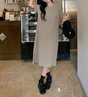 Robe décontractée grande taille à manches courtes pour femme, nouveau style d'été, coupe ample, couleur unie, mi-longue, avec fente, style t-shirt