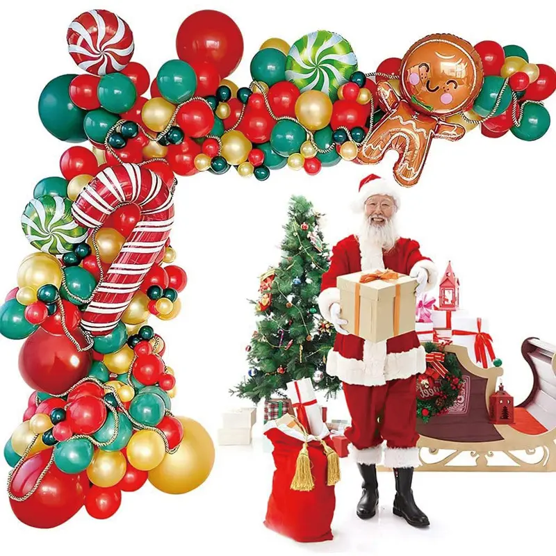 Noel balonlar Garland Arch kiti çubuk şeker gözleme adam folyo balon seti noel partisi süslemeleri için