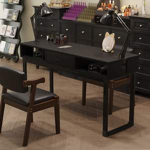 Nail <b>Table</b> Wood Top <b>Walnut</b> Black American Retro Style Manicure Nail Bar Single Double Design - Product Image 3