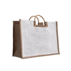 Bolsa de Yute Retro de Moda, Bolsa de Compras de Lona con Asas de Madera de Ratán, Bolsas de Regalo con Logotipo Personalizado - Product Image 1