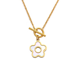 สร้อยคอสแตนเลสสตีล18K พร้อมจี้รูปดอกไม้สไตล์ฝรั่งเศส - Product Image 1