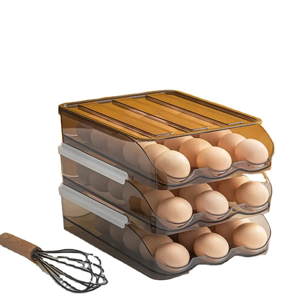 Organizador de nevera automático para el hogar, contenedor de huevos rodantes, caja de almacenamiento, cajón, Bandeja para Huevos