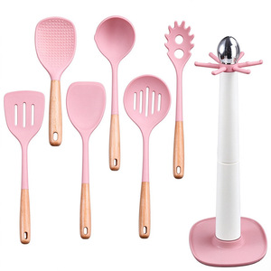 Ensemble de 6 ustensiles de cuisine en silicone avec manche en bois de hêtre, spatule de cuisson résistante à la chaleur pour poêle antiadhésive - Product Image 5