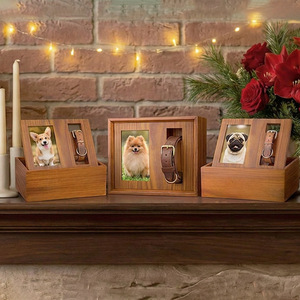 Solid Wood Pet Urn With Photo Frame And Collar Holder For Pet <b>Memorial</b> Keepsake <b>Box</b> Rectangle Shape Secure Storage - Product Image 2