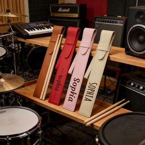 Personalised Leather Drumstick Bag, Custom <b>Drum</b> <b>Stick</b> <b>Holder</b>, Drummer Accessories Case with Engraved Name and Logo - Product Image 2