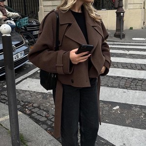 <span class=keywords><strong>Manteau</strong></span> d'Hiver Chic <span class=keywords><strong>Femme</strong></span> 2026, Veste Courte en Laine à Manches Longues et Double Boutonnage, Revers Élégant, Style Streetwear - Product Image 5