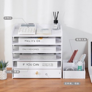 Modern Multi Layer Desktop <b>File</b> Organizer Storage Rack With Drawer For Office Home Use White 7 Tier Vertical Document Holder - Product Image 1