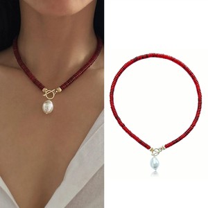 Collier ras du cou Aonaya avec pendentif en perles <span class=keywords><strong>de</strong></span> pierre naturelle cornaline et perles <span class=keywords><strong>de</strong></span> culture d'eau douce baroques 6*2mm - Product Image 1