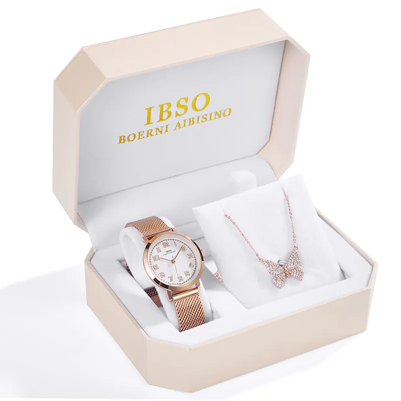 IBSO 3623 Брендовые женские часы подарочный набор модное ожерелье набор часов женский ювелирный набор модные креативные кварцевые часы подарок на день рождения