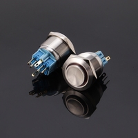 Saklar tombol tekan On-Off logam tahan karat, cincin 25mm 12v bercahaya mengunci sendiri