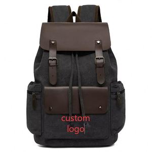 Custom Vintage <b>Drawstring</b> Rucksack Canvas <b>Backpack</b> Retro College Student Men Laptop <b>Backpack</b> With Logo - Product Image 1