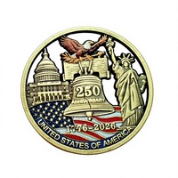 Pièce de monnaie commémorative patriotique américaine en émail bronze antique, découpe 3D, édition 250e anniversaire