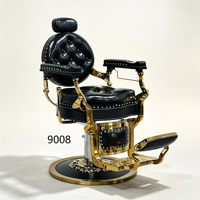 Fauteuil de Barbier Élégant en PU Noir avec Rivets, Chaise de Coiffure Professionnelle à Cadre Doré et Relevage Hydraulique – Fournisseur d'Usine
