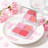 Palette de fards à joues 4 couleurs, poudre de blush longue tenue aux couleurs vibrantes, étui carré transparent avec couvercle ondulé métallique, maquillage personnalisé pour le visage