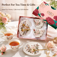 Ensemble de tasses à thé et soucoupes en céramique florale vintage, tasse et soucoupe en porcelaine avec cuillère pour le thé de l'après-midi à la maison, OEM ODM en gros