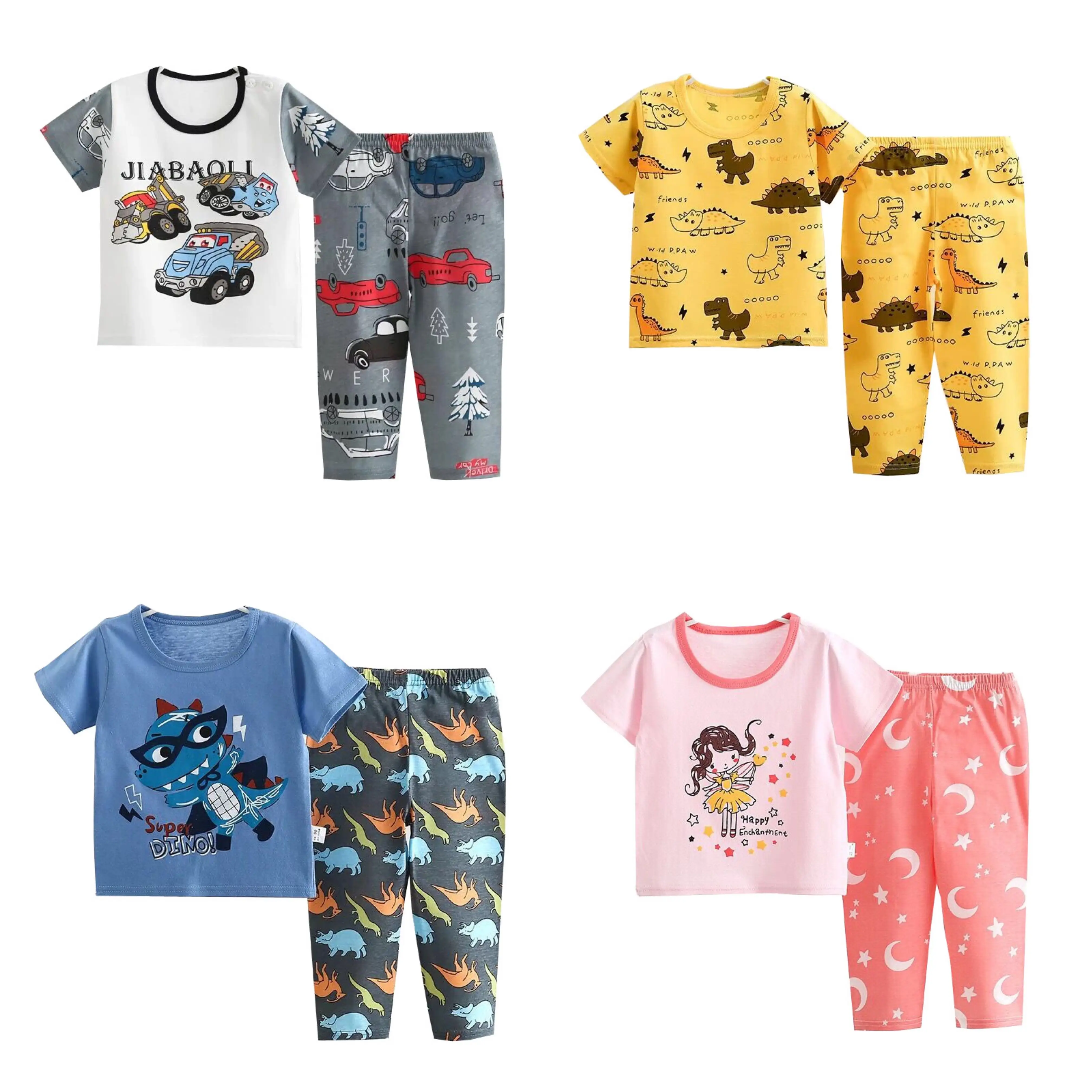 boys and girls pajamas kids new design cotton boys pajamas soft fabric homewears casual summer children clothing sets