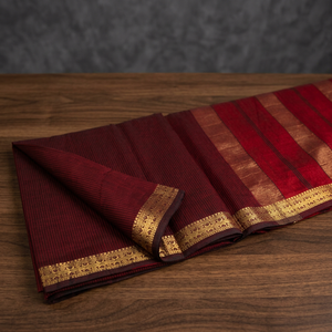 Sari en coton et soie Maheshwari Garbh Reshmi, élégant, tissé à la main, design traditionnel, drapé, pour femmes, pour mariage et occasions festives - Product Image 5