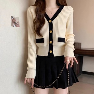 Spring Long Sleeve V-neck Knitted Sweater Women's French Style Elegant Base <strong>Top</strong> Knitted Cardigan - Product Image 2