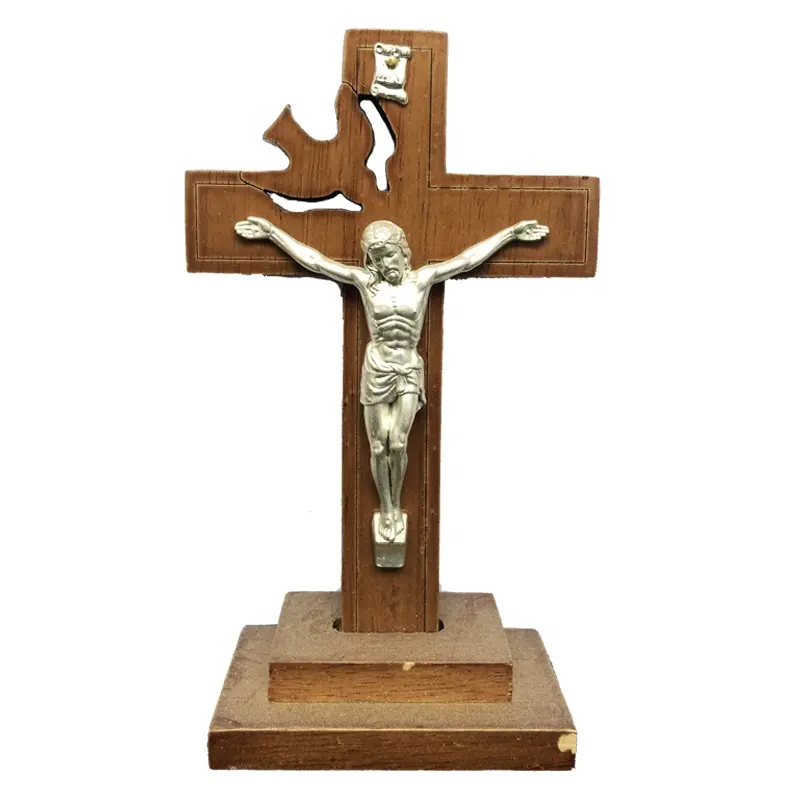 Heiliger Geist Stehendes hölzernes Kruzifix Kreuz Silber Jesus Tisch Kruzifix