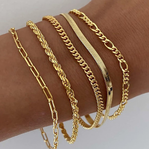 Nuevo Juego de Pulseras de Cadena Cubana con Cuentas de Acero Inoxidable Chapado en Oro de Titanio 2025, Joyería Minimalista Unisex al por Mayor - Product Image 1