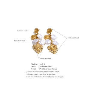Jinyune oro 3194 placcato in PVD in acciaio inossidabile gioielli di fascino manuale da donna in francia perle artificiali cuore amore orecchini pendenti - Product Image 6