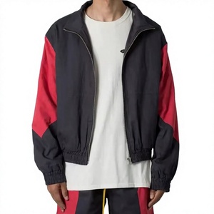 Veste de survêtement coupe-vent pour homme, à blocs de couleur, manches longues, fermeture éclair, col montant sportif, en polyester, pour l'automne - Product Image 1