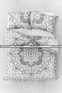 Housse de couette réversible Queen Size coton Ombre Mandala fleur couette literie fabriquée à la main noir blanc par les expéditeurs indiens - Product Image 4