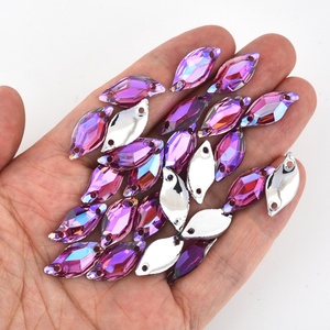 Strass en résine Oleeya à coudre, pierres précieuses en vrac, feuilles de cristal, strass à dos plat argenté à coudre pour robe de mariée - Product Image 4