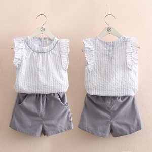 เสื้อยืดลายทางลำลองสำหรับเด็กผู้หญิงช่วงฤดูร้อน พร้อมกางเกงฟิกเกอร์สเก็ต ชุดเสื้อผ้ากระโปรงบัลเลต์ - Product Image 2