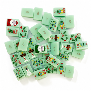 Juego de Mahjong Americano de Lujo Moderno para Navidad, 160 Piezas de Acrílico Verde Menta de 1.43 Pulgadas, Diseño Festivo de Copo de Nieve y Santa Claus - Product Image 1