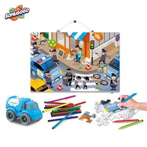 SL 2 in 1 Sublimations-Puzzle-Rohlinge Zeichenspielzeug DIY Farbfüllung Puzzle-Spielzeug Polizei Brandbekämpfung Ausgrabfahrzeug Auto