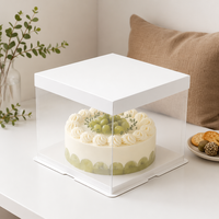 Boîte à gâteau transparente carrée de 8 pouces avec laminage mat, design minimaliste haut de gamme, écologique, couvercle en papier, prête à être expédiée