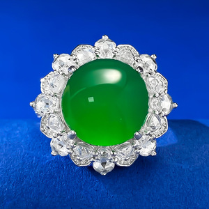 Vente chaude S925 Argent De Luxe 12mm Agate Anneau Oeuf Visage Style avec Glace Vert Jade Tentant Tempérament Grands Anneaux De Mode - Product Image 4