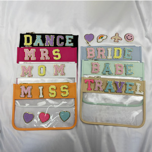 Hot Sell Wholesale Patch Pochette à fermeture éclair <span class=keywords><strong>Sac</strong></span> en nylon Pochette personnalisable Lettre Patch PVC Transparent Cosmétique <span class=keywords><strong>Sac</strong></span> - Product Image 5