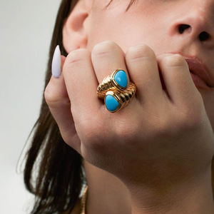 <span class=keywords><strong>18</strong></span> K chapado en <span class=keywords><strong>oro</strong></span> estilo occidental bohemio joyería al por mayor Vintage a granel turquesa anillos de boda para las mujeres más barato - Product Image 3