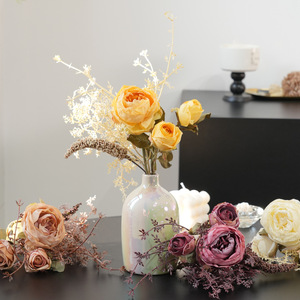 <span class=keywords><strong>Bouquet</strong></span> <span class=keywords><strong>de</strong></span> <span class=keywords><strong>mariée</strong></span> artificiel, petites roses et succulentes nouées à la main, fleurs en PVC et soie, arrangements floraux, vente en gros transfrontalière à l'étranger - Product Image 1