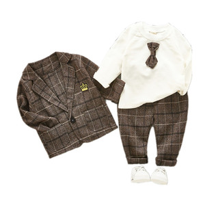 Ensemble de costume décontracté trois pièces pour bébé garçon, pantalon, t-shirt à manches longues, nœud papillon élégant - Product Image 1