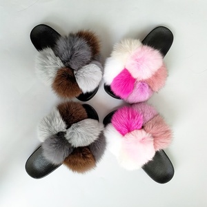 Chaussons en fourrure à pompon ouverts pour <span class=keywords><strong>femme</strong></span>, modèle 2020, en vraie fourrure de renard, mignons et moelleux - Product Image 5