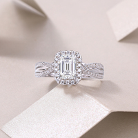 Bague en diamant de laboratoire certifié IGI de qualité supérieure, argent sterling 925, 1,25 ct, taille émeraude, avec halo, pour cadeau de fiançailles