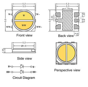 1w 5054 חום גבוה 95 ספקטרום מלא לבן וחם 2 שבבי טמפרטורה - Product Image 3