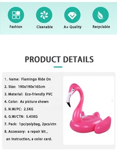 Chất lượng cao màu hồng dành cho người lớn kích thước nổi EN71 PVC Inflatable Flamingo hồ bơi nổi với 100kg Khả năng chịu tải cho công viên nước - Product Image 6
